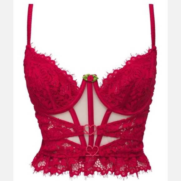 New! For Love & Lemons Rosa red lace bustier bra 10117 - Picture 5 of 11